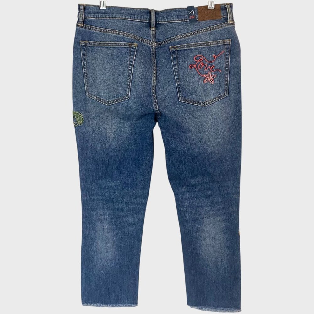 Johnny Was Cropped Denim Boyfriend Jean Size 29 Embroidered Mid-Rise Raw-Hem New - Picture 6 of 11